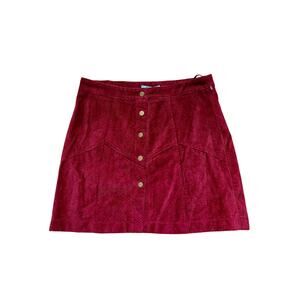 Burgundy Corduroy Button-Front Mini Skirt Size L‎ She and Sky Retro Festival NWT